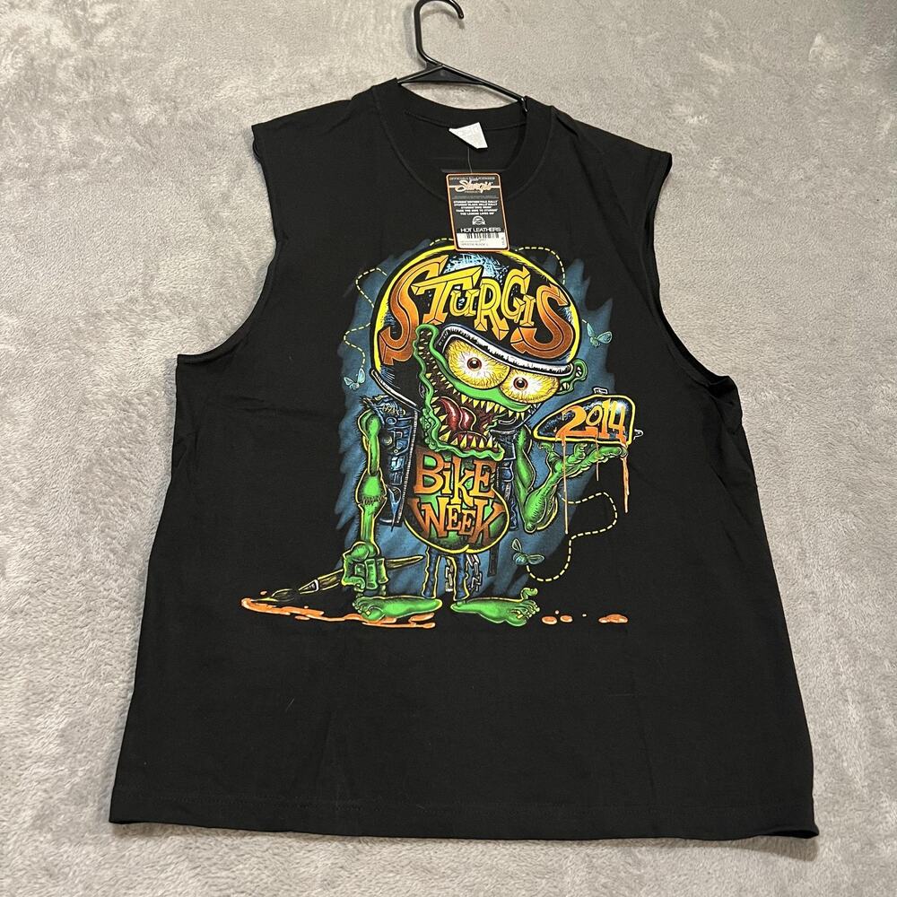 Sturgis Bike Week 2014 Shirt Mens Large Black Sleeveless Biker Hot Leathers